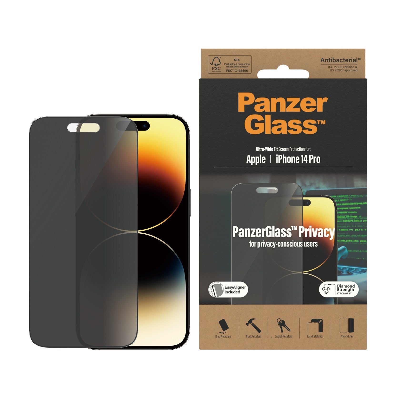 PanzerGlass® Privacy Skærmbeskyttelse iPhone 14 Pro | Ultra-Wide Fit m. EasyAligner